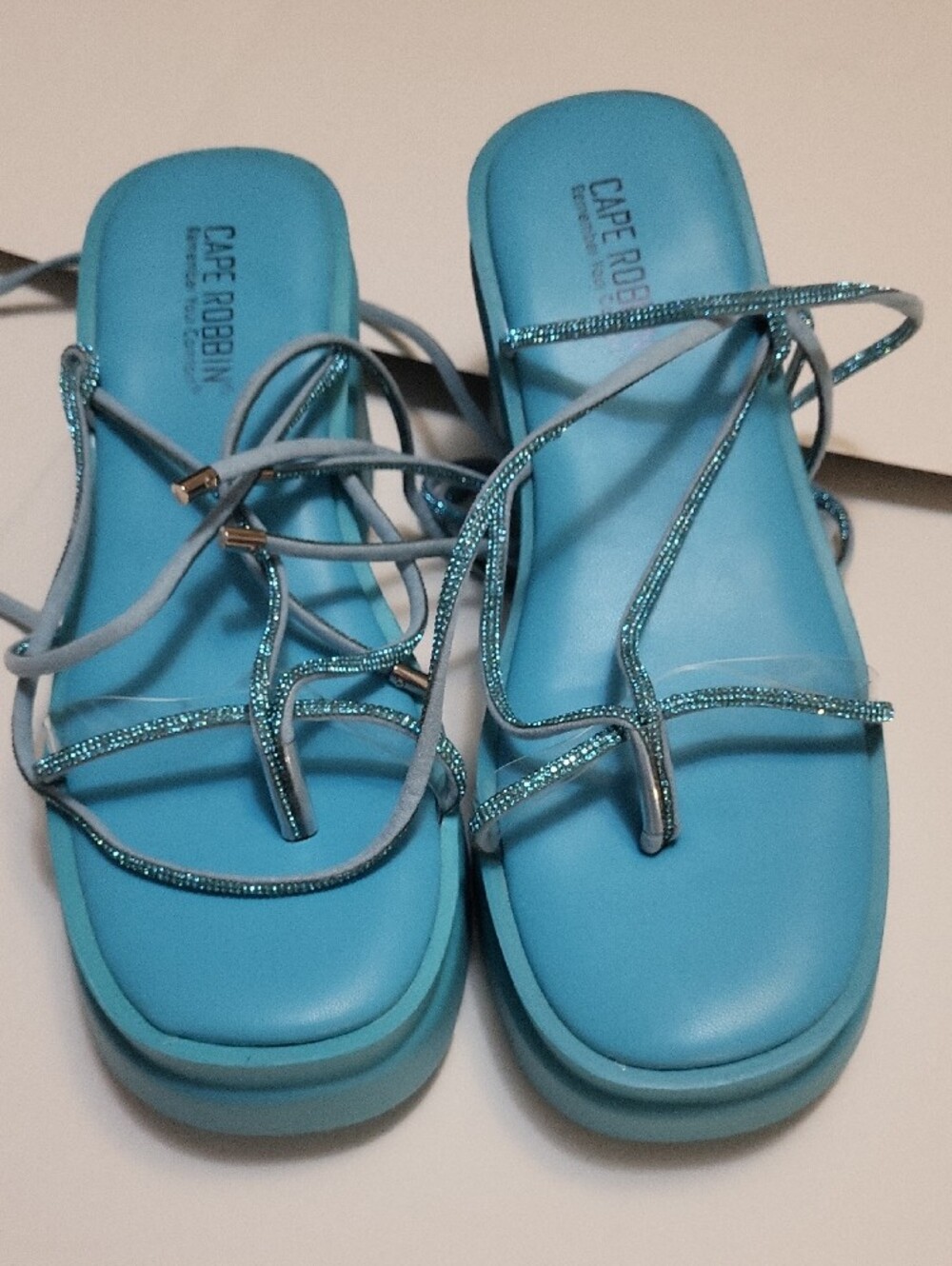 Cape Robbin Teal Turquoise Platform Wrap Sandals - Picture 5 of 6